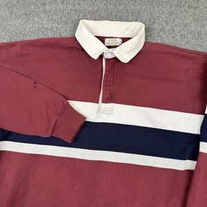 Vintage Eagle Shirtmakers Rugby Shirt Mens XL Burgundy Long Sleeve Striped 90s